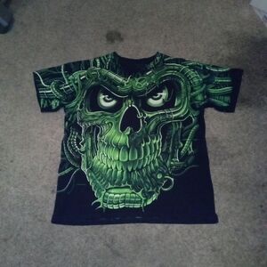 Original Rare Y2K 1998 Liquid Blue AOP Vintage Terminator Skull Mens Size Large